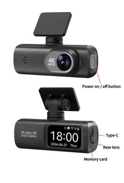 Premium Dual Lens Dash Cam - 4K Front & Rear View