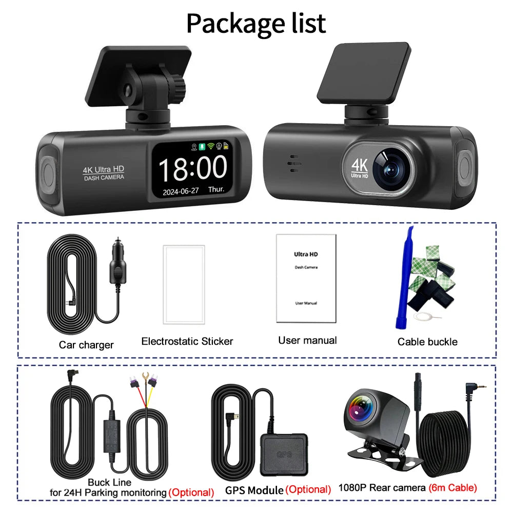 Premium Dual Lens Dash Cam - 4K Front & Rear View