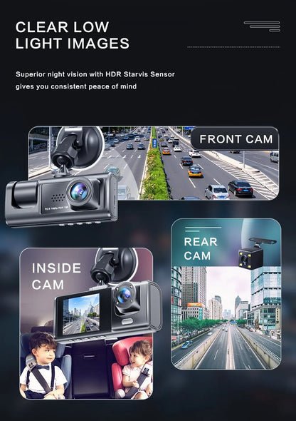 3 Lens Dash Camera - Front, Cabin & Rear Views