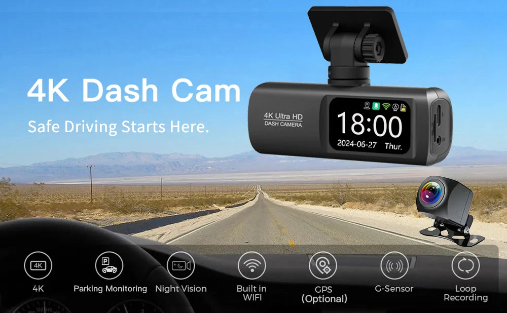 Premium Dual Lens Dash Cam - 4K Front & Rear View